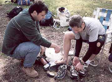 Photo: Mike changes shoes