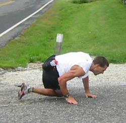 Dave Mackey falls just before the finish line.